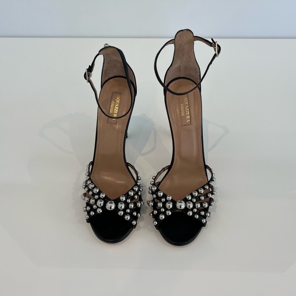 AQUAZZURA BLACK STUDDED SANDALS SIZE 8 - Picture 6 of 17